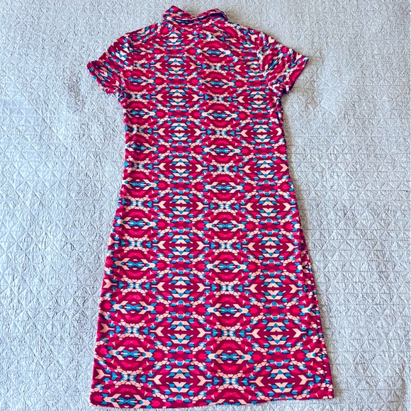 Anne Klein Womens gold Button Front Dress Size s Stretchy red & blue pattern - Picture 8 of 8